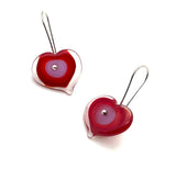 Large Heart Earrings in Red and Lavender Glass