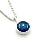 Tiny Framed Circle Necklace in Blue Glass and Sterling Silver