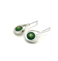 Modern Raindrop Earrings in Mint, Green, and Teal Glass and Sterling Silver