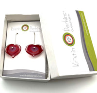 Large Heart Earrings in Red and Lavender Glass