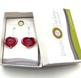 Large Heart Earrings in Red and Lavender Glass