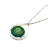 Large Modern Raindrop Necklace in Mint Green, Green, and Teal Glass and Sterling Silver