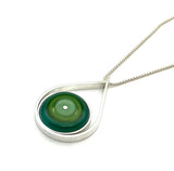 Large Modern Raindrop Necklace in Mint Green, Green, and Teal Glass and Sterling Silver