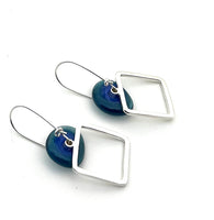 Modern Glass and Silver Square Latch Earrings (Choice of Colors)