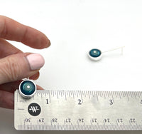 Framed Circle Long Stud Earrings in Mint and Blue Glass and Sterling Silver