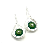 Modern Raindrop Earrings in Mint, Green, and Teal Glass and Sterling Silver