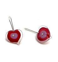 Large Heart Earrings in Red and Lavender Glass