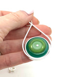 Large Modern Raindrop Necklace in Mint Green, Green, and Teal Glass and Sterling Silver