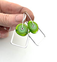 Modern Glass and Silver Square Latch Earrings (Choice of Colors)