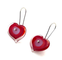 Large Heart Earrings in Red and Lavender Glass