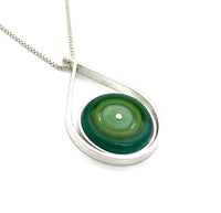 Large Modern Raindrop Necklace in Mint Green, Green, and Teal Glass and Sterling Silver