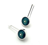 Framed Circle Earrings in Mint and Blue Glass and Sterling Silver