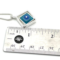 Offset Square Necklace in Blue and Turquoise Aqua Glass and Sterling Silver