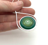 Large Modern Raindrop Necklace in Mint Green, Green, and Teal Glass and Sterling Silver