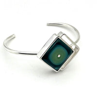 Offset Diamond Shape Cuff Bracelet in Mint Green, Turquoise, and Steel Blue