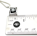 Tiny Offset Square Necklace in Black, White, and Gray Glass and Sterling Silver