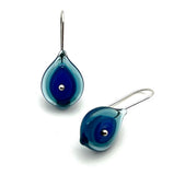 Leaf Dangle Earrings in Blue and Steel Blue Glass and Sterling Silver