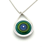 Modern Raindrop Necklace in Blue, Green, and Turquoise Glass and Sterling Silver