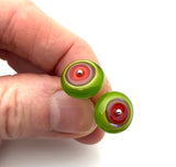 Circle Stud Earrings in Orange/Red, Lavender, and Lime Green Glass and Sterling Silver