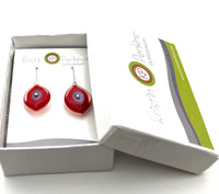 Leaf Dangle Earrings in Red and Lavender Glass and Sterling Silver