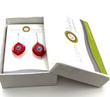 Leaf Dangle Earrings in Red and Lavender Glass and Sterling Silver