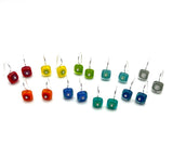 Multi Colored Tiny Square Dangle Earrings in Glass (Choice of Colors) and Sterling Silver