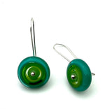 Dangle Earrings in Greens and Teal Glass and Sterling Silver