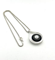 Modern Raindrop Necklace in Black, White, and Gray Glass and Sterling Silver