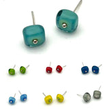 Multi Colored Square Stud Earrings Glass and Sterling Silver (Choice of Colors)