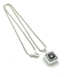 Tiny Framed Square Necklace in White and Gray Glass and Sterling Silver