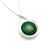 Large Modern Raindrop Necklace in Mint Green, Green, and Teal Glass and Sterling Silver