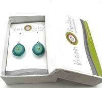 Leaf Dangle Earrings in Mint Green, Turquoise, and Steel Blue Glass and Sterling Silver