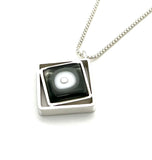 Offset Square Necklace in Gray and White Glass and Sterling Silver