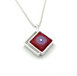 Offset Diamond Shaped Drop Necklace in Lavender and Red Glass and Sterling Silver