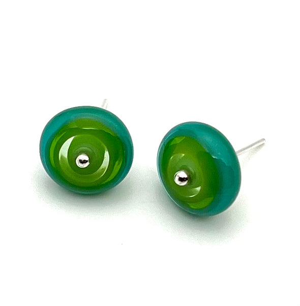 Sparkling Seafoam Green Stud Earrings Clear Resin W/metallic