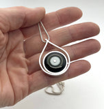 Modern Raindrop Necklace in Black, White, and Gray Glass and Sterling Silver