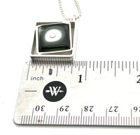 Offset Square Necklace in Gray and White Glass and Sterling Silver
