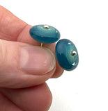 Circle Stud Earrings in Mint Green, Turquoise, and Steel Blue Glass and Sterling Silver