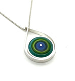 Modern Raindrop Necklace in Blue, Green, and Turquoise Glass and Sterling Silver