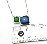 Double Square Necklace in Lavender, Blue, and Green Glass and Sterling Silver