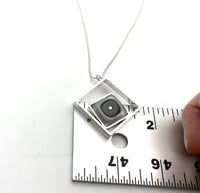 Large Offset Square Necklace in Gray and White Glass and Sterling Silver