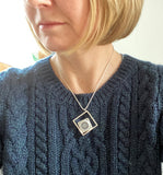 Large Offset Square Necklace in Gray and White Glass and Sterling Silver