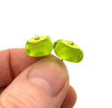 Large Square Stud Earrings in Green and Yellow Glass and Sterling Silver