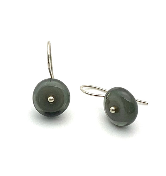 Small Circle Earrings in Gray Glass and Sterling Silver