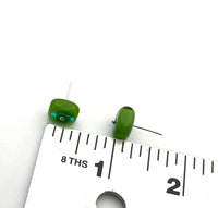 Large Square Stud Earrings in Teal and Green Glass and Sterling Silver