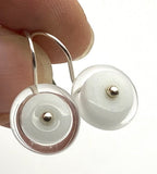 Small Circle Earrings in White Glass and Sterling Silver