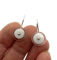 Small Circle Earrings in White Glass and Sterling Silver