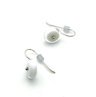 Small Circle Earrings in White Glass and Sterling Silver