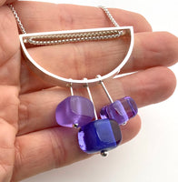 Semicircle Stem Necklace in Lavender and Violet Glass and Sterling Silver