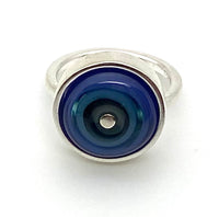 Small Circle Ring in Violet, Turquoise, and Gray Glass and Sterling Silver US Size 5.75, 6.5,  and 7.75